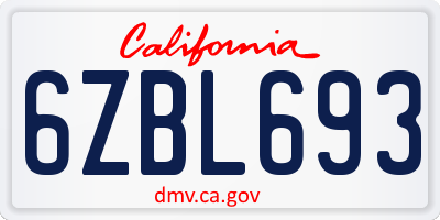 CA license plate 6ZBL693