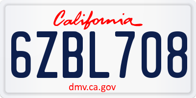CA license plate 6ZBL708