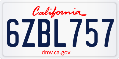 CA license plate 6ZBL757