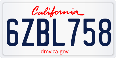 CA license plate 6ZBL758