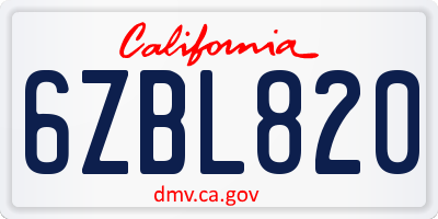 CA license plate 6ZBL820