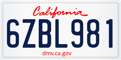 CA license plate 6ZBL981