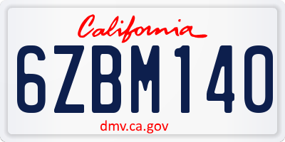 CA license plate 6ZBM140