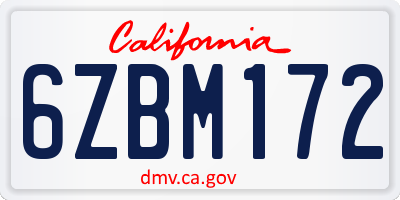 CA license plate 6ZBM172