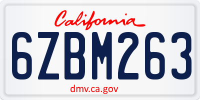 CA license plate 6ZBM263