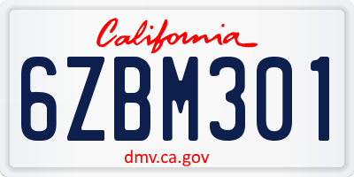 CA license plate 6ZBM301