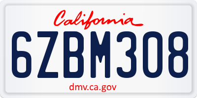 CA license plate 6ZBM308