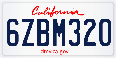 CA license plate 6ZBM320