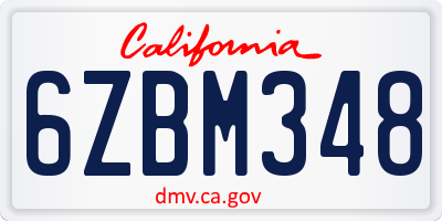 CA license plate 6ZBM348