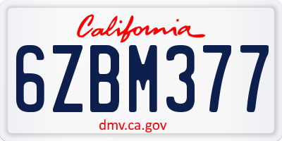 CA license plate 6ZBM377
