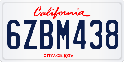CA license plate 6ZBM438