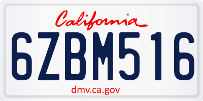 CA license plate 6ZBM516