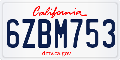 CA license plate 6ZBM753