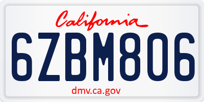CA license plate 6ZBM806