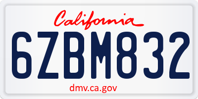 CA license plate 6ZBM832