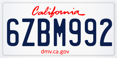 CA license plate 6ZBM992