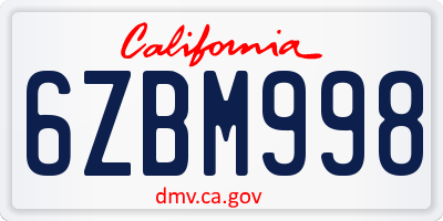CA license plate 6ZBM998