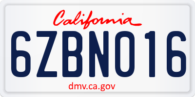 CA license plate 6ZBN016