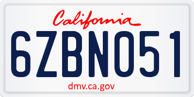 CA license plate 6ZBN051