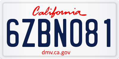 CA license plate 6ZBN081