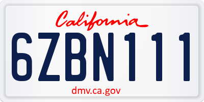 CA license plate 6ZBN111