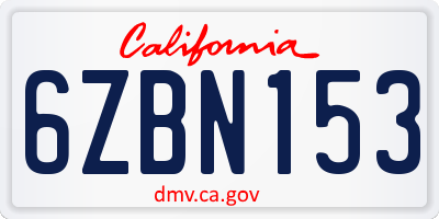 CA license plate 6ZBN153