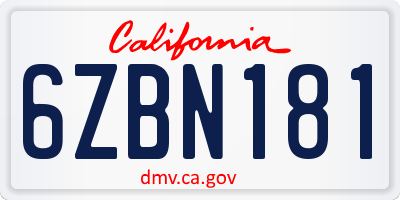 CA license plate 6ZBN181