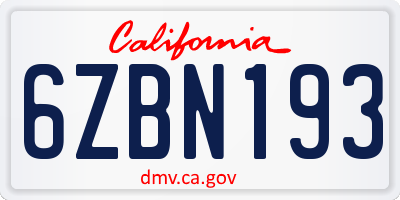 CA license plate 6ZBN193