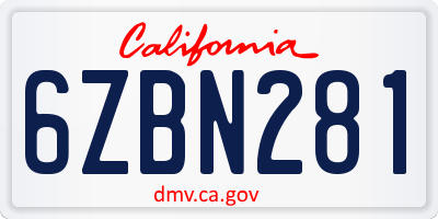 CA license plate 6ZBN281