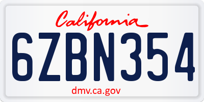 CA license plate 6ZBN354