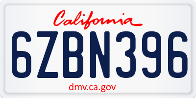 CA license plate 6ZBN396
