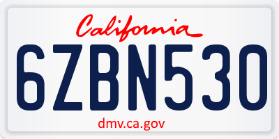 CA license plate 6ZBN530