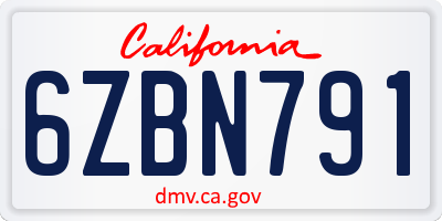 CA license plate 6ZBN791