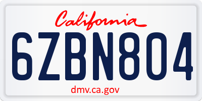 CA license plate 6ZBN804