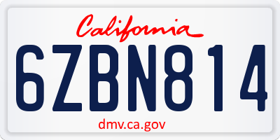 CA license plate 6ZBN814