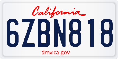 CA license plate 6ZBN818