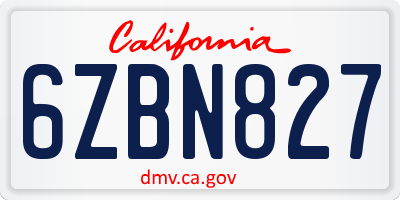 CA license plate 6ZBN827