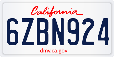 CA license plate 6ZBN924