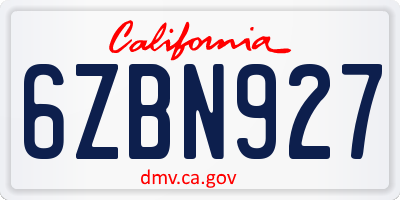 CA license plate 6ZBN927