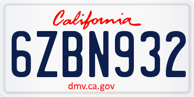 CA license plate 6ZBN932