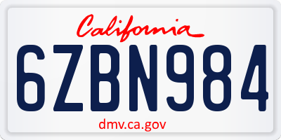 CA license plate 6ZBN984