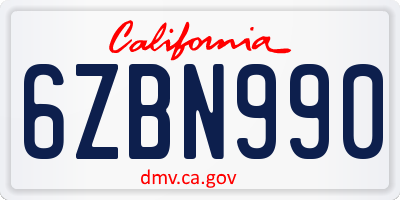 CA license plate 6ZBN990