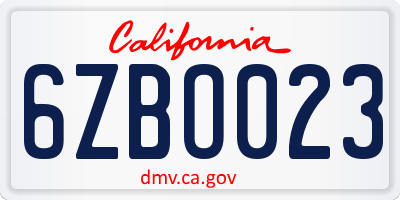 CA license plate 6ZBO023