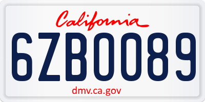 CA license plate 6ZBO089