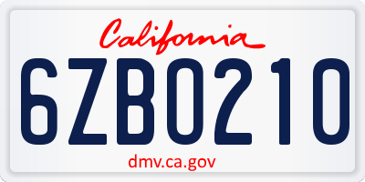 CA license plate 6ZBO210