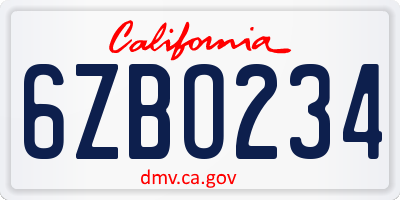 CA license plate 6ZBO234