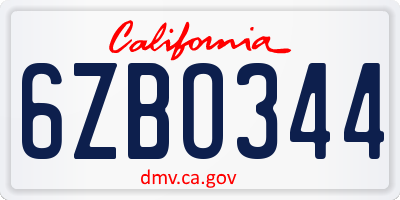CA license plate 6ZBO344