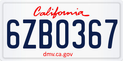 CA license plate 6ZBO367