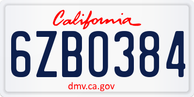CA license plate 6ZBO384