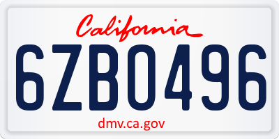 CA license plate 6ZBO496